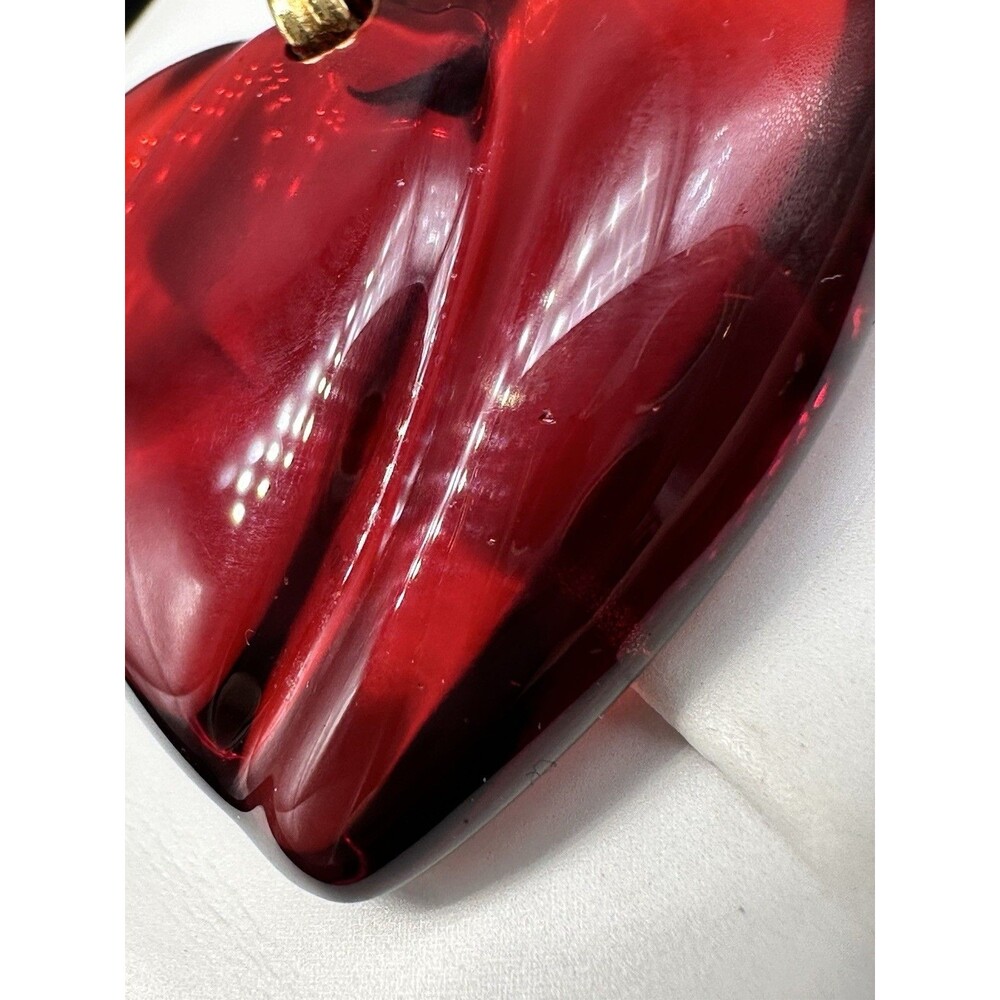 Baccarat France Puffy Wave Red Crystal Heart Pendant Gold Plated Bail READ - Picture 5 of 6